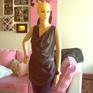 Bebe Asymmetrical Sheer Grey Top!/Blouse!